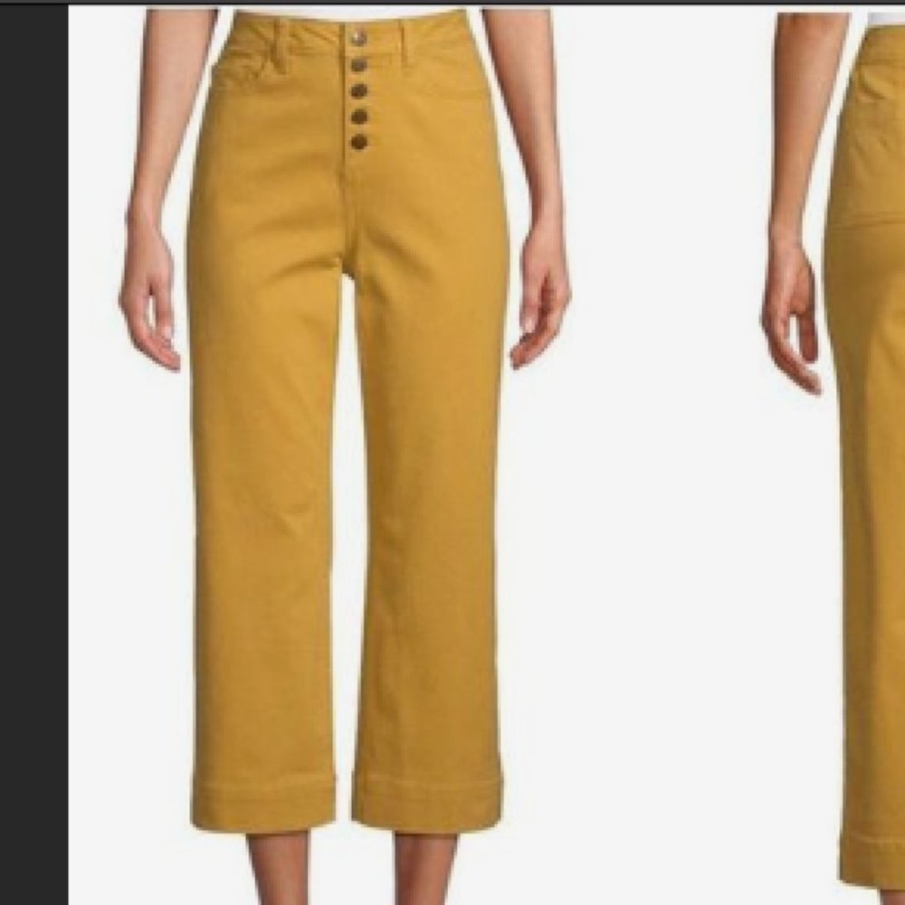 Yellow Button Fly Cropped Wide Leg Pants